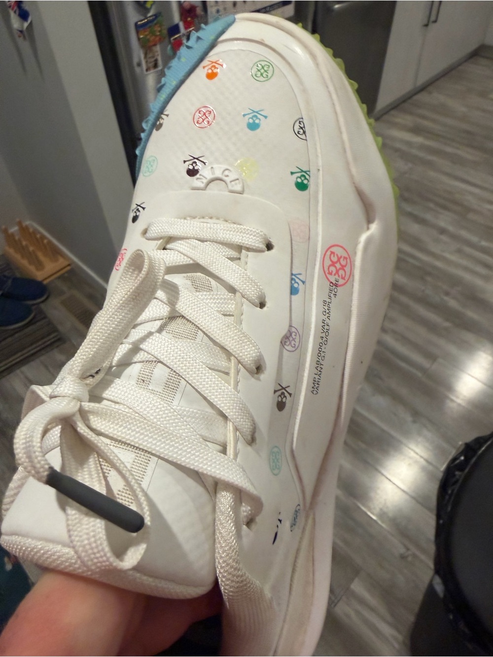 G/FORE White Athletic Sneaker with Multicolor Logo Dots